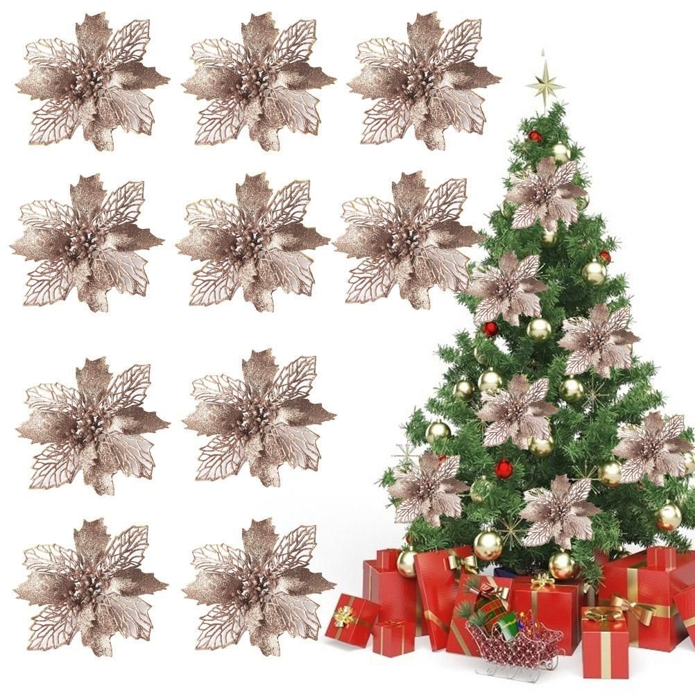 10-Piece Poinsettia Picks – Christmas Tree & Decor