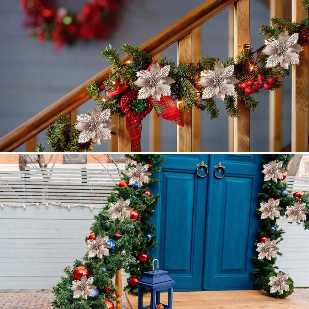10-Piece Poinsettia Picks – Christmas Tree & Decor
