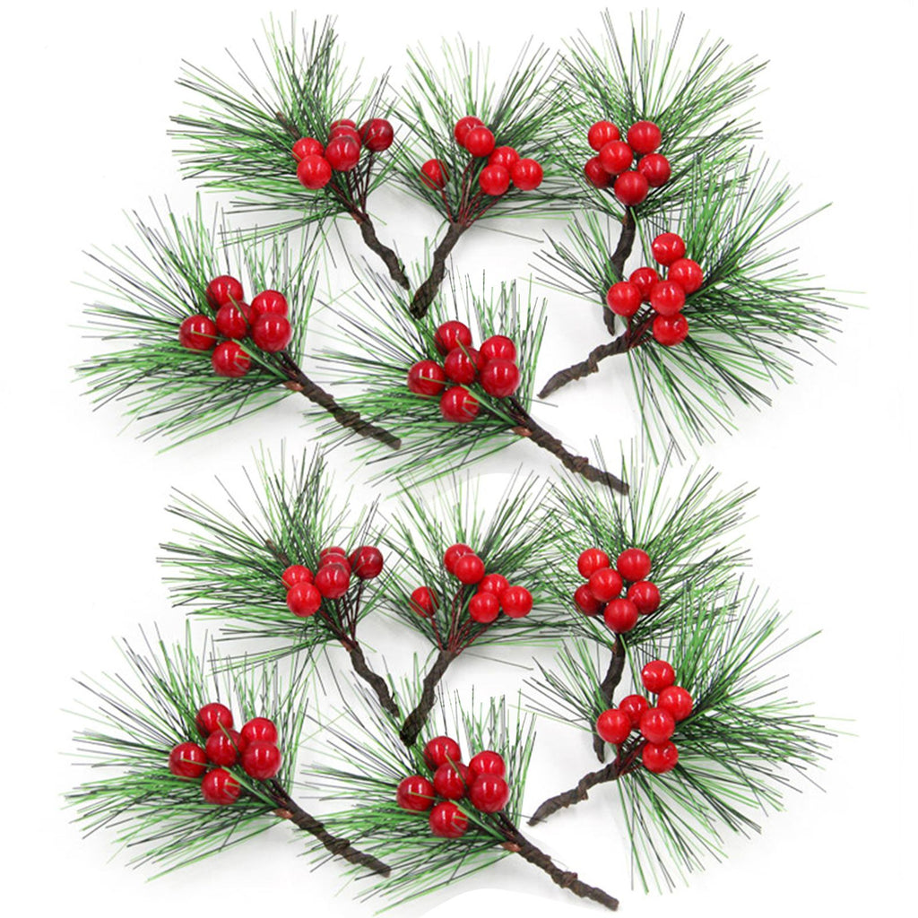 Red Berry Christmas Wreath Picks – Set of 12