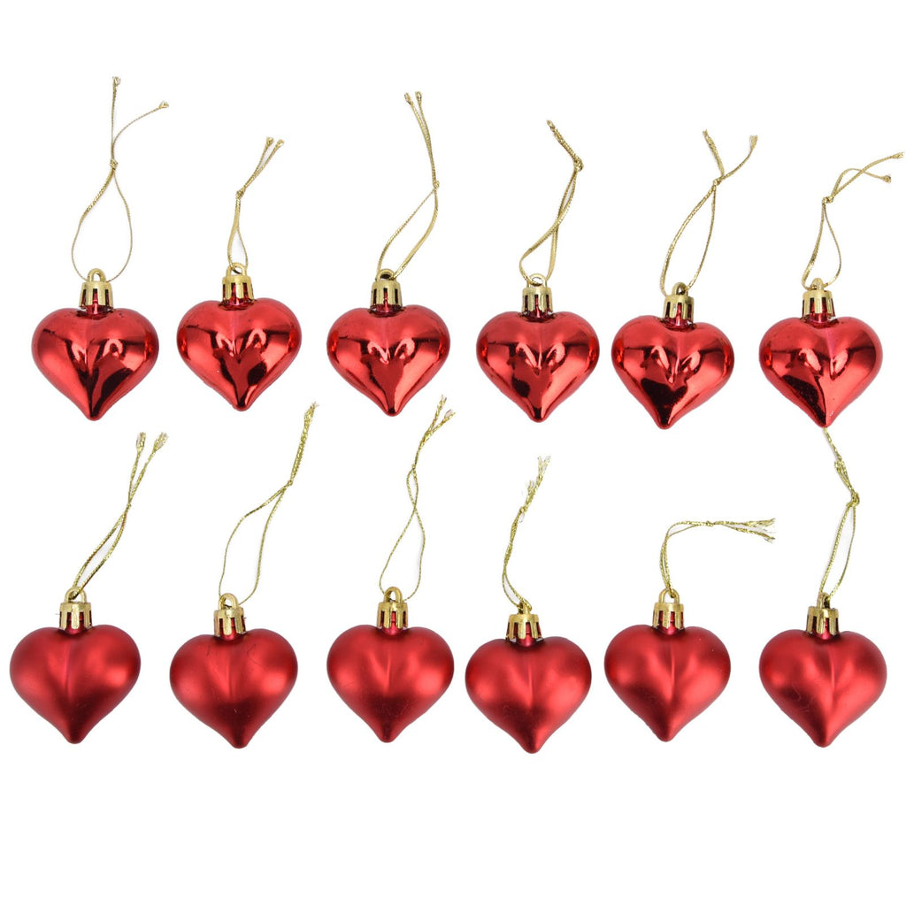 Heart-Shaped Christmas Ornaments – Red | Set of 12