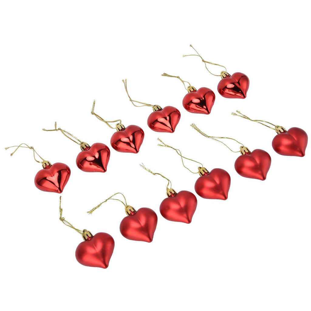 Heart-Shaped Christmas Ornaments – Red | Set of 12