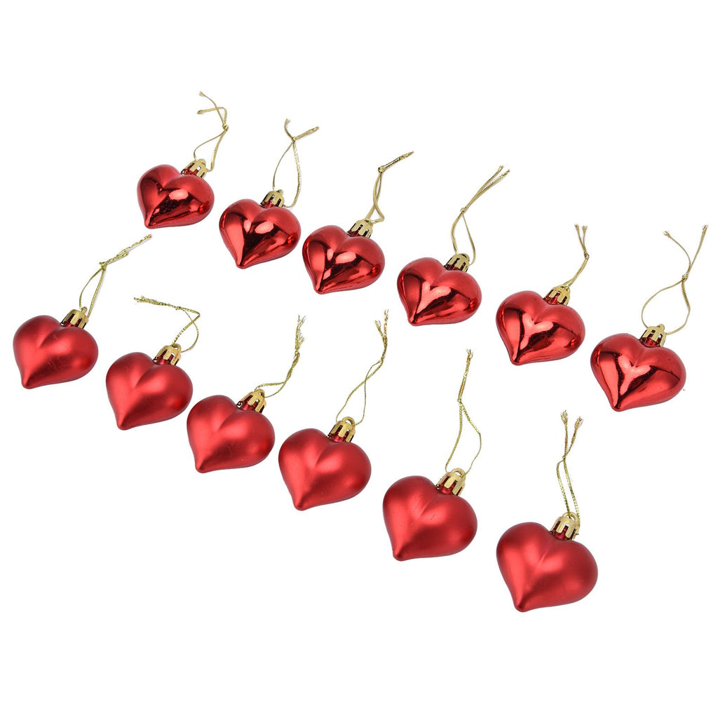 Heart-Shaped Christmas Ornaments – Red | Set of 12