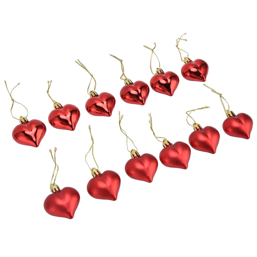 Heart-Shaped Christmas Ornaments – Red | Set of 12