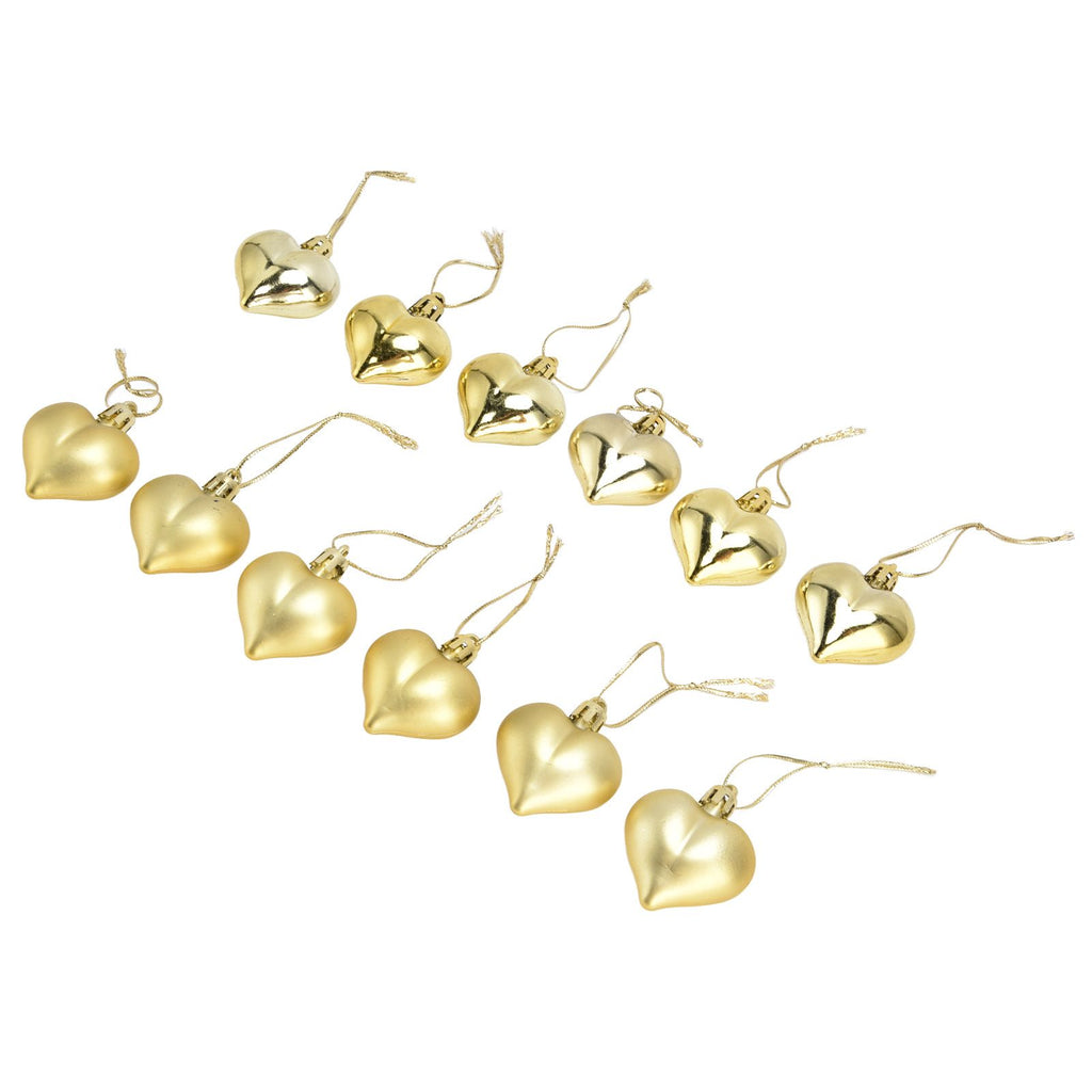 Heart-Shaped Christmas Ornaments – Gold | Set of 12