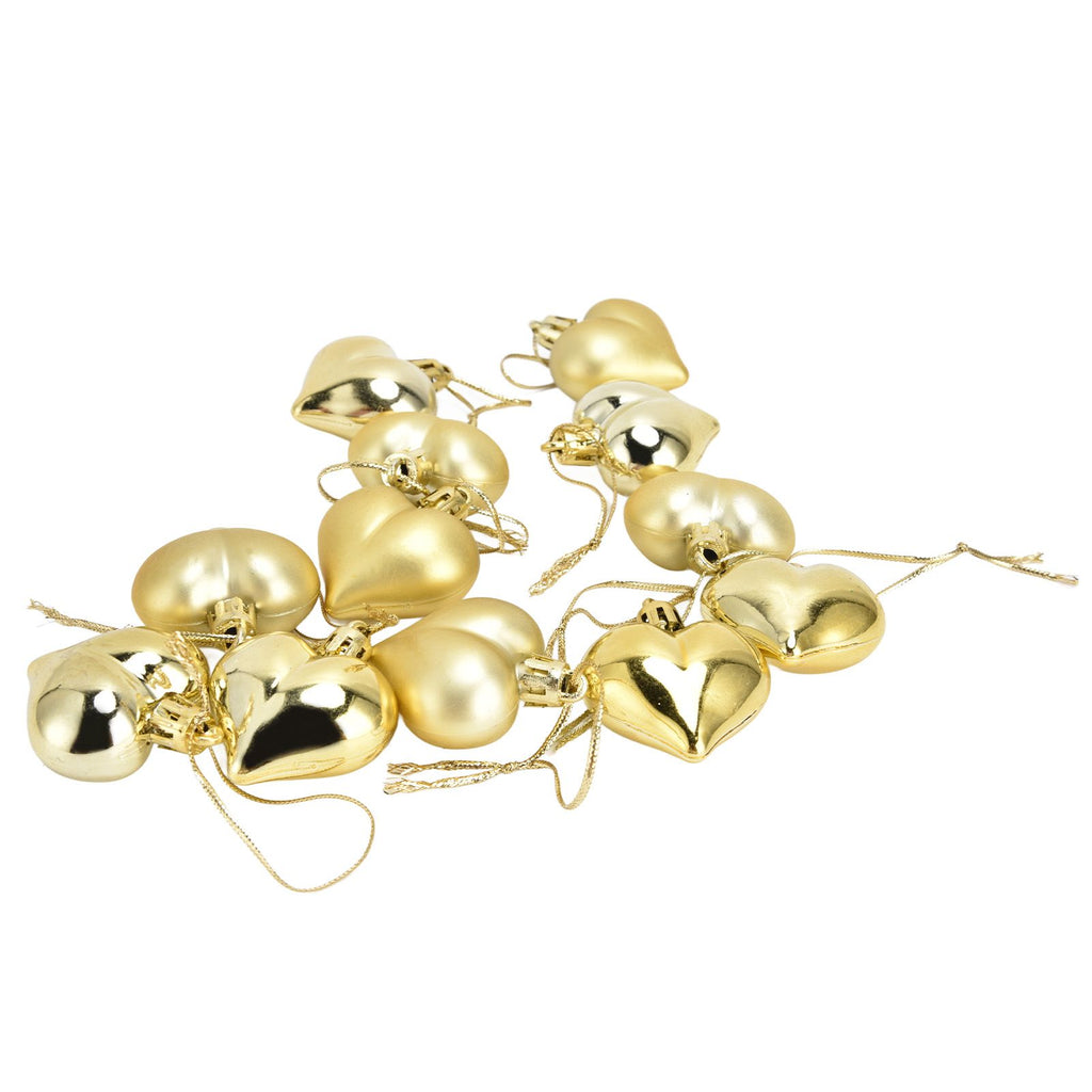 Heart-Shaped Christmas Ornaments – Gold | Set of 12