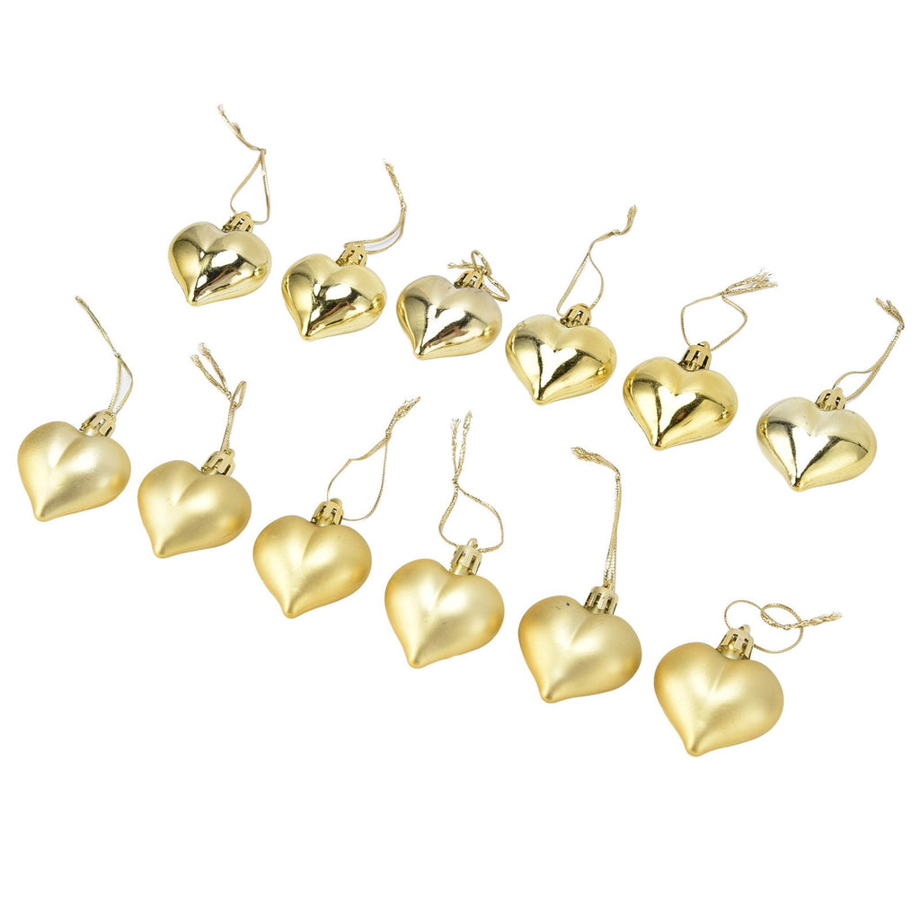 Heart-Shaped Christmas Ornaments – Gold | Set of 12
