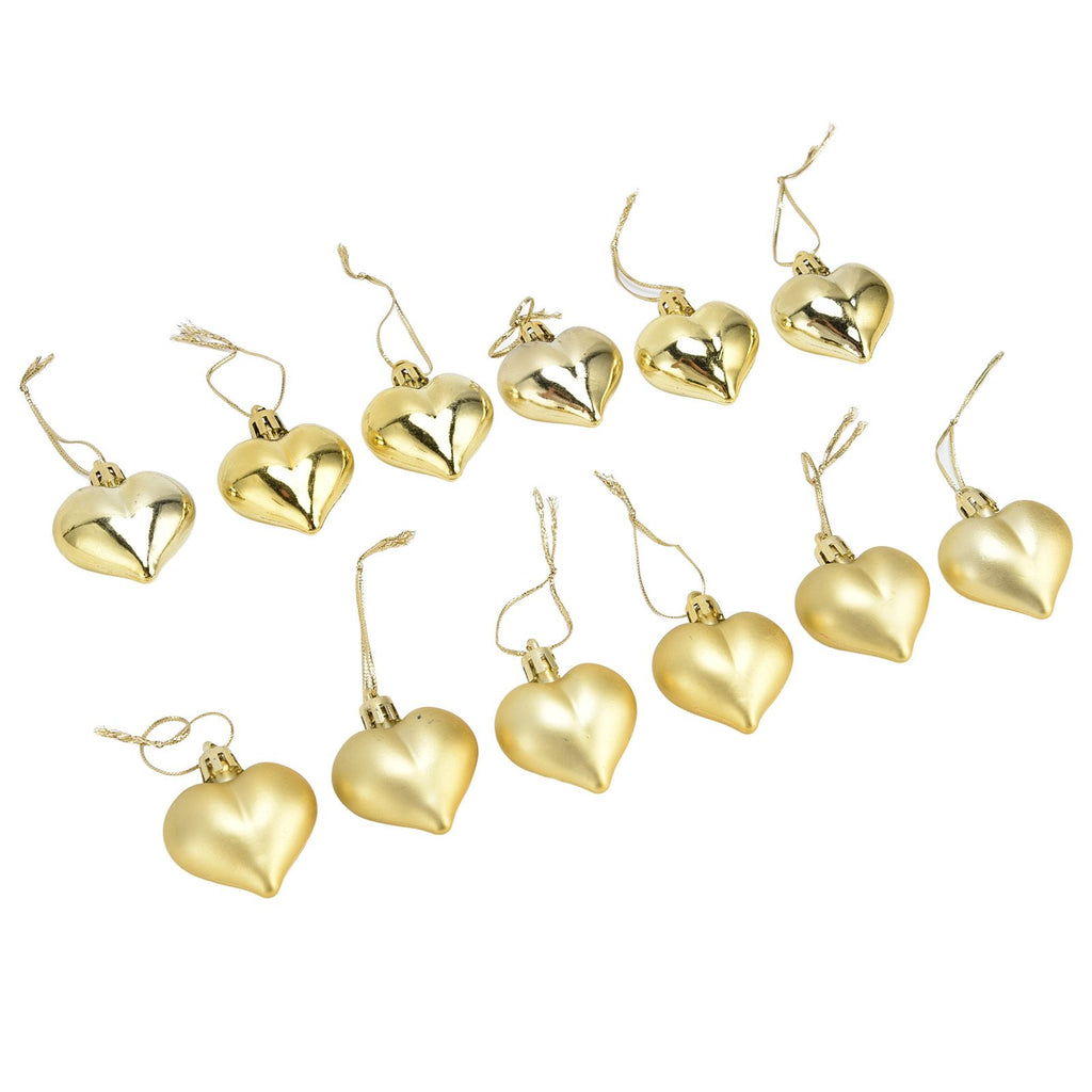 Heart-Shaped Christmas Ornaments – Gold | Set of 12