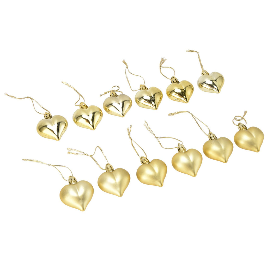 Heart-Shaped Christmas Ornaments – Gold | Set of 12