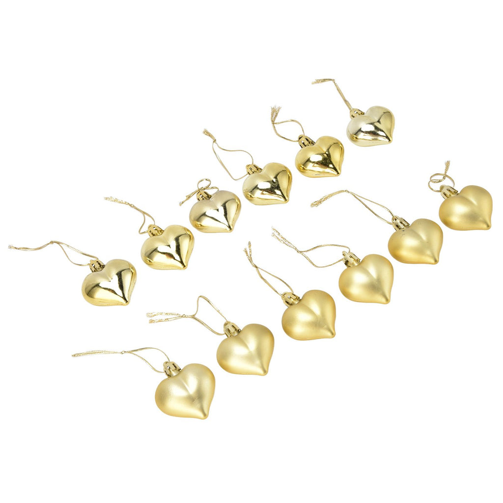 Heart-Shaped Christmas Ornaments – Gold | Set of 12