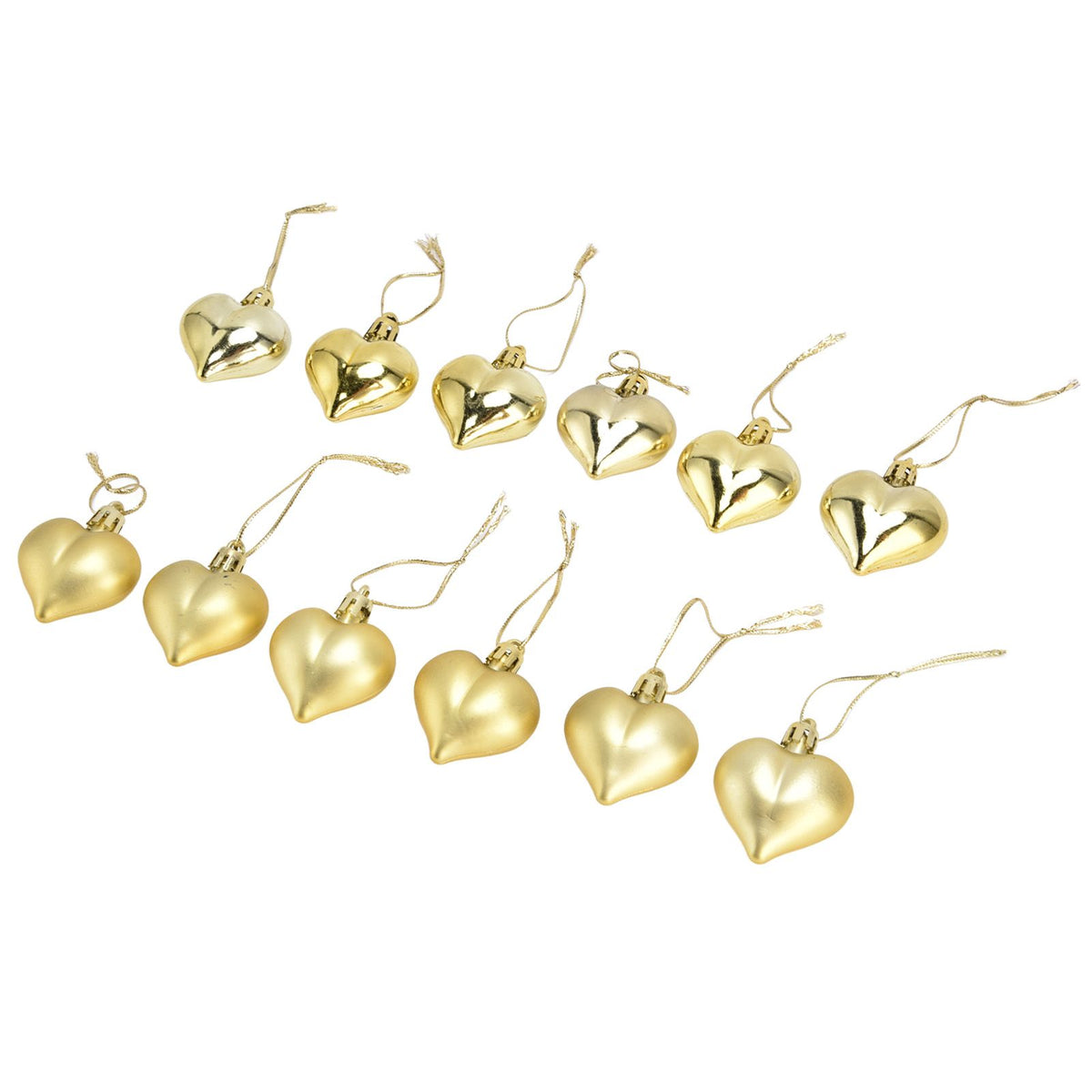 Heart-Shaped Christmas Ornaments – Gold | Set of 12