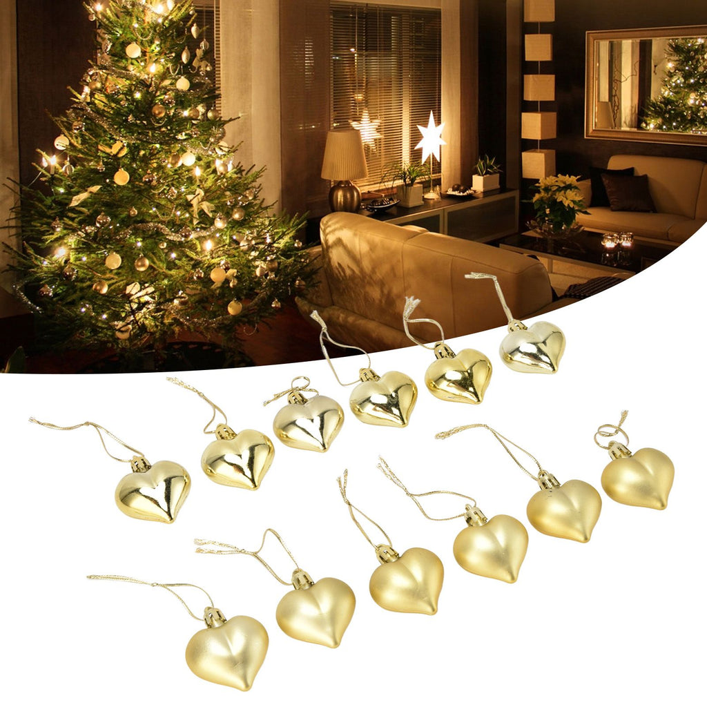 Heart-Shaped Christmas Ornaments – Gold | Set of 12