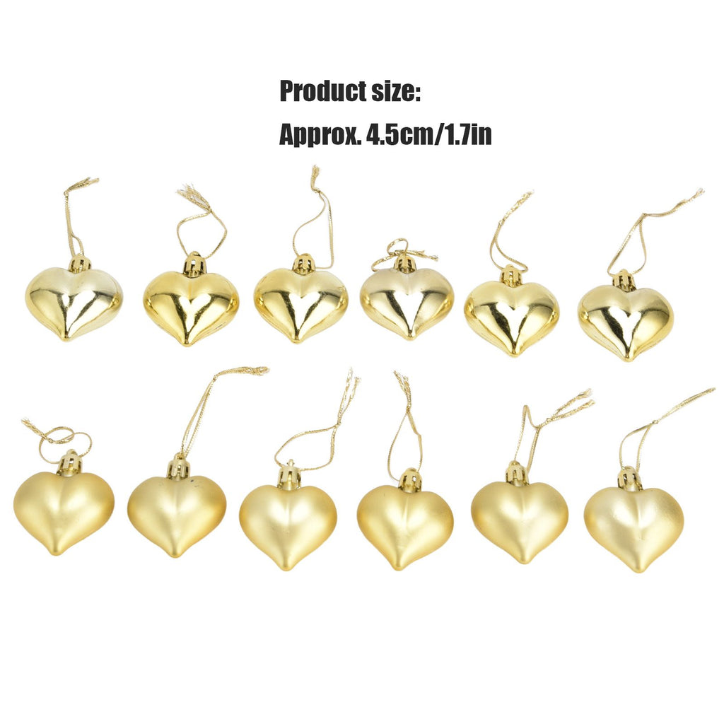 Heart-Shaped Christmas Ornaments – Gold | Set of 12