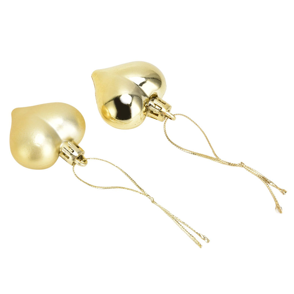 Heart-Shaped Christmas Ornaments – Gold | Set of 12