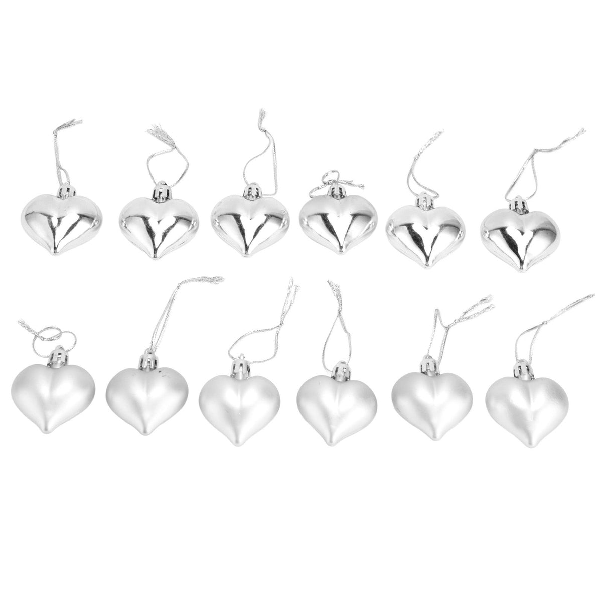 Heart-Shaped Christmas Ornaments – Silver | Set of 12
