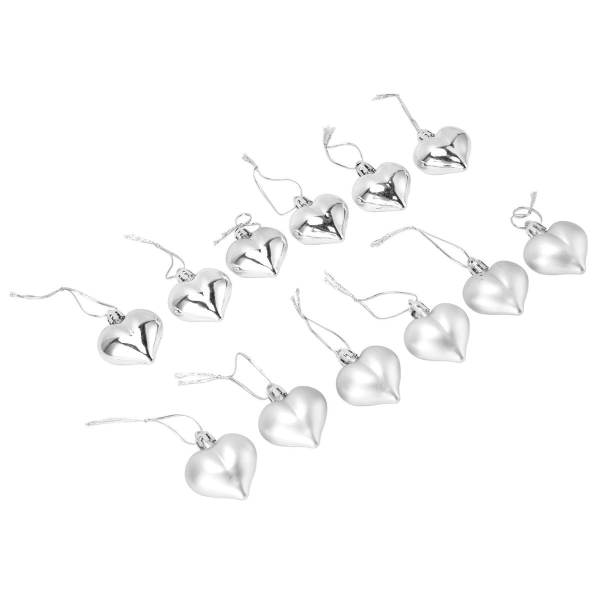 Heart-Shaped Christmas Ornaments – Silver | Set of 12