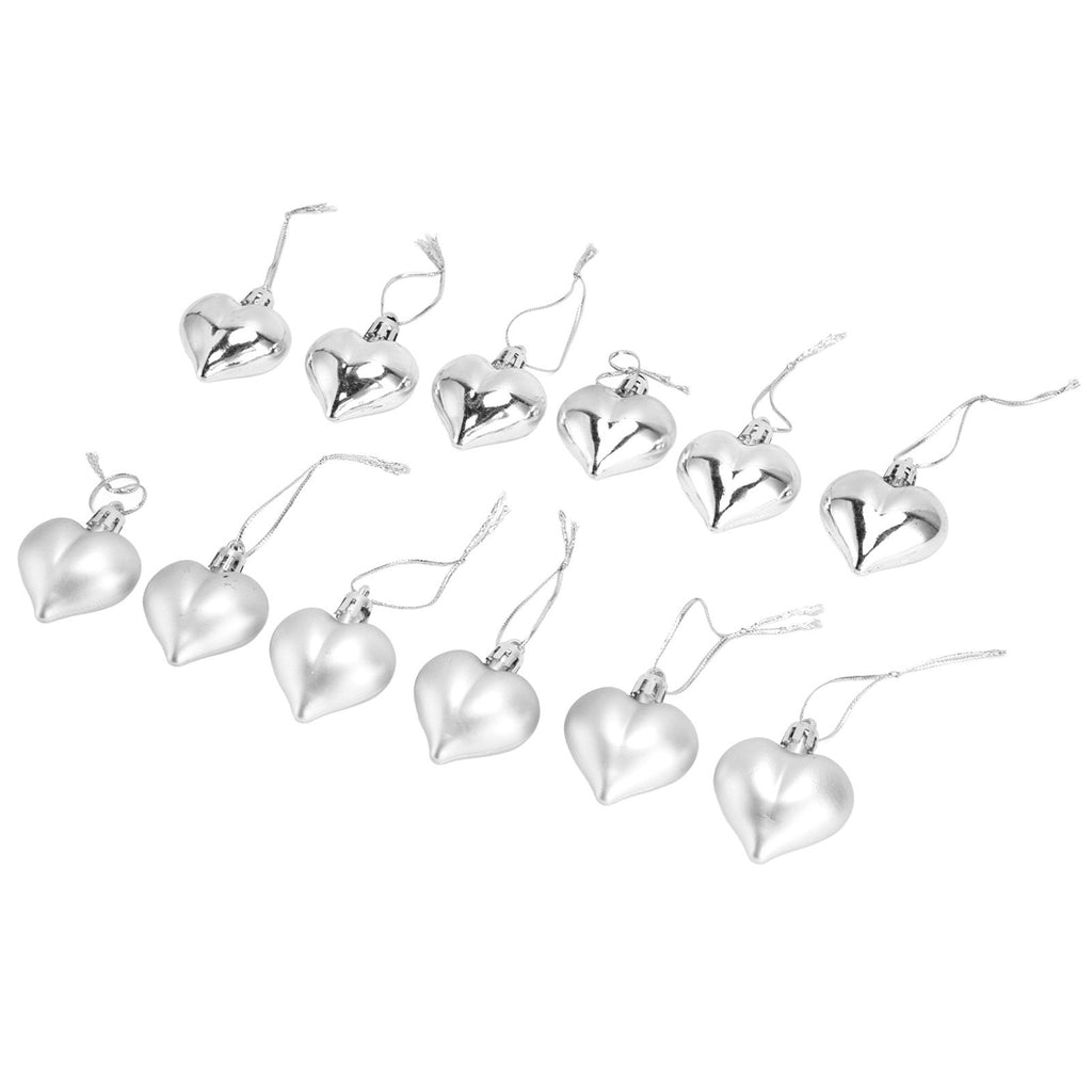 Heart-Shaped Christmas Ornaments – Silver | Set of 12