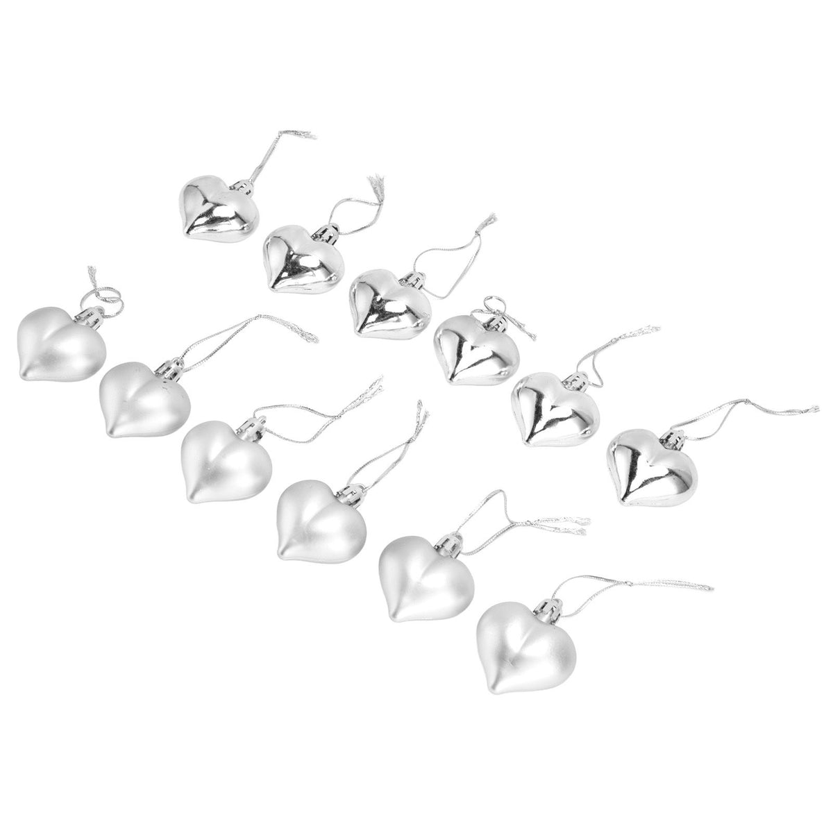 Heart-Shaped Christmas Ornaments – Silver | Set of 12