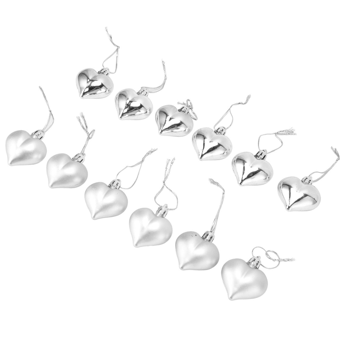 Heart-Shaped Christmas Ornaments – Silver | Set of 12
