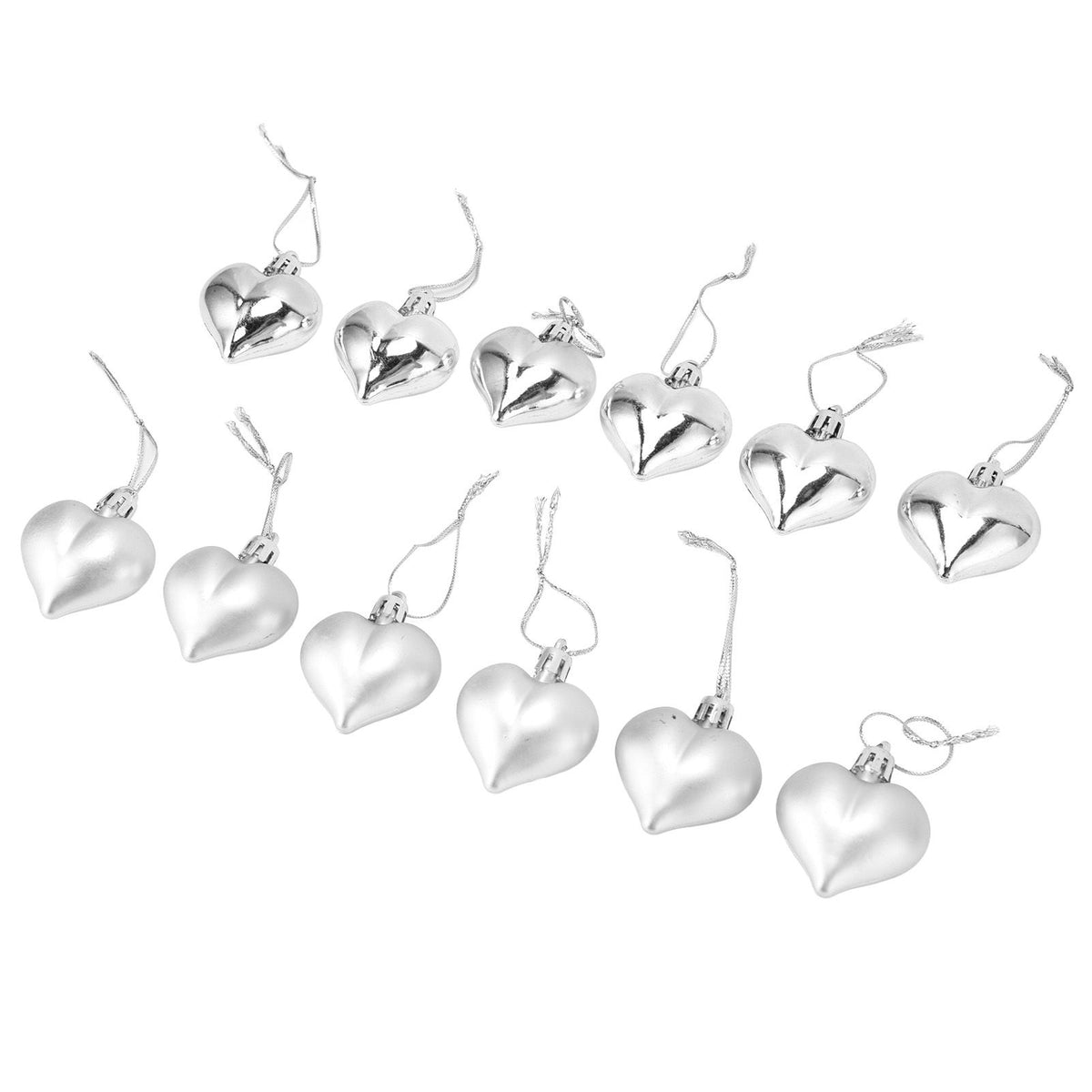 Heart-Shaped Christmas Ornaments – Silver | Set of 12