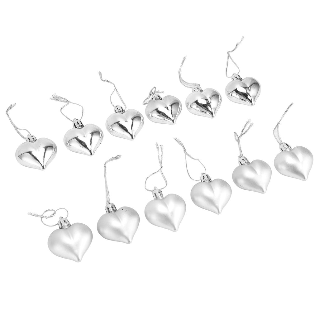 Heart-Shaped Christmas Ornaments – Silver | Set of 12