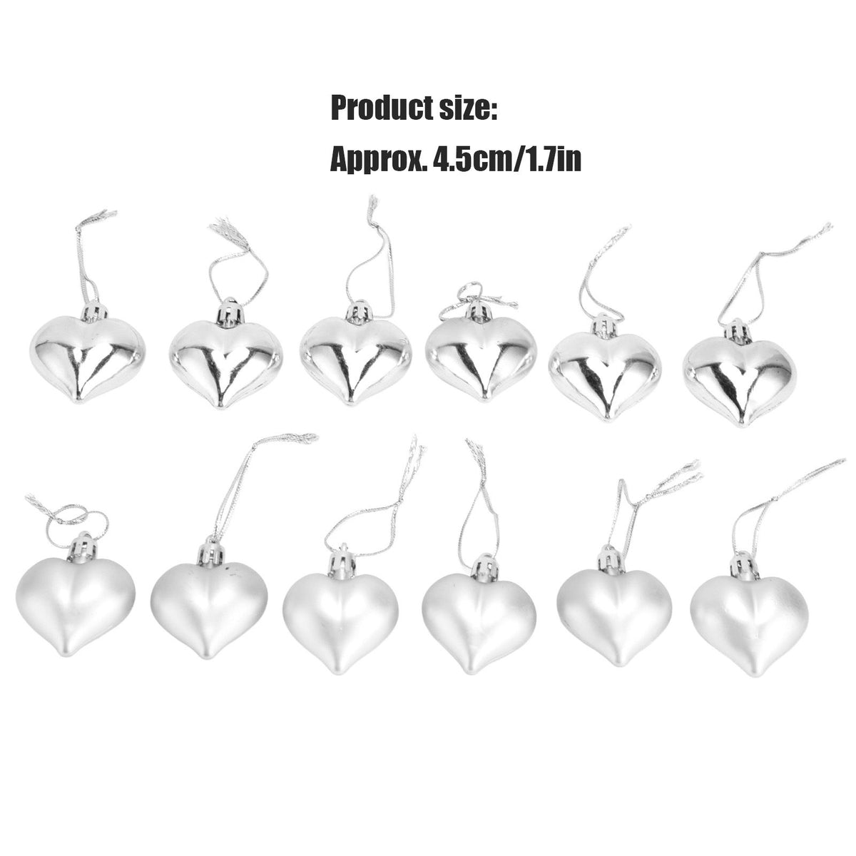 Heart-Shaped Christmas Ornaments – Silver | Set of 12