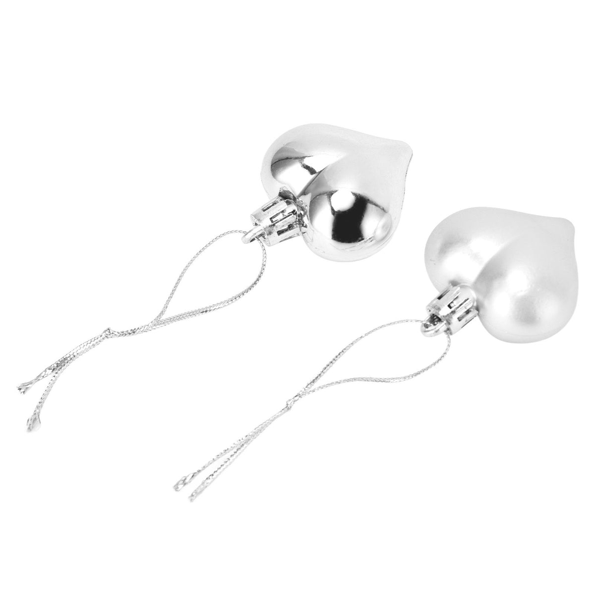 Heart-Shaped Christmas Ornaments – Silver | Set of 12