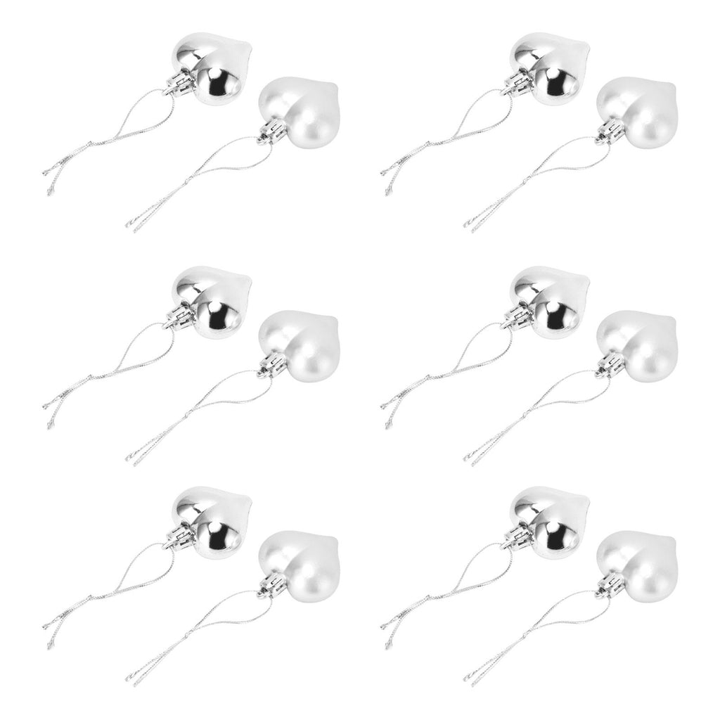 Heart-Shaped Christmas Ornaments – Silver | Set of 12