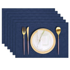 Cloth Placemats Set of 6, Cotton Linen Blend Machine Washable Durable Linen Table Mats, Heat Resistant Placemats Wrinkle Free Place Mats for Dining Table, Easy to Clean (Navy Blue, 6)，Only table mats