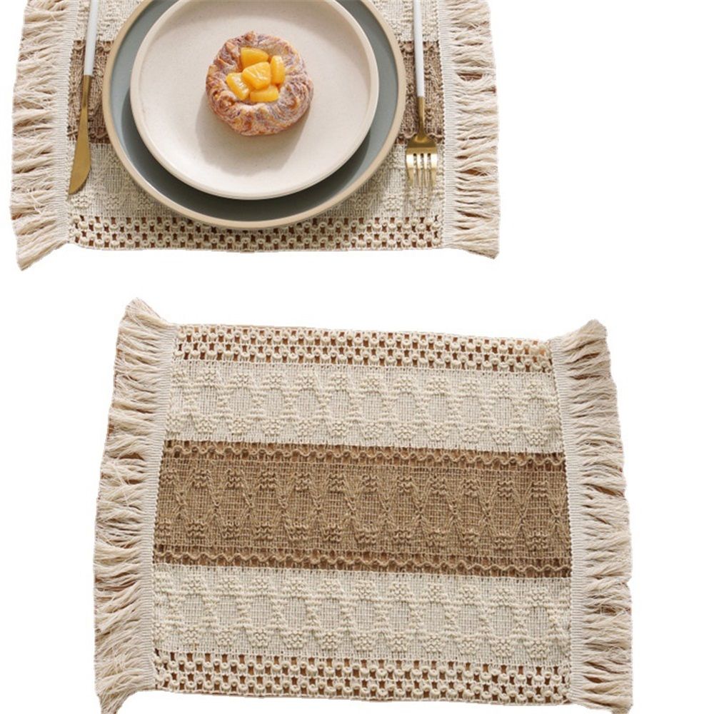 A set of 4-piece washable cotton farmhouse table mat, woven dining table decoration for home decor,Heat-Resistant Rustic Natural Rectangular Mats,30*40