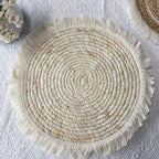 Round Placemats Set of 4 Table Mats Washable Cotton Heat Resistant for Dining Table Decor, Farmhouse Thick Rustic Kitchen Placemats Non-Slip Hand Woven Boho Placemats（30cm）