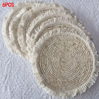 Round Placemats Set of 4 Table Mats Washable Cotton Heat Resistant for Dining Table Decor, Farmhouse Thick Rustic Kitchen Placemats Non-Slip Hand Woven Boho Placemats（30cm）