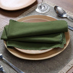 Frayed Cotton Cloth Dinner Napkin Set of 4 | Fringe Table Linen Napkins Rustic Farmhouse Soft Durable Fabric – Ideal for Wedding Parties Farmhouse & Kitchen Decor 18x18 Inch – Olive Green