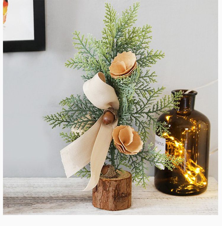 Desktop Mini Christmas Tree 25cm, Burlap Bow with Pinecone Base, Lightweight & Versatile, Brightens Office and Home Holiday Atmosphere (Red Berry Style)