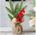 Desktop Mini Christmas Tree 25cm, Burlap Bow with Pinecone Base, Lightweight & Versatile, Brightens Office and Home Holiday Atmosphere (Red Berry Style)