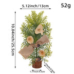 Desktop Mini Christmas Tree 25cm, Burlap Bow with Pinecone Base, Lightweight & Versatile, Brightens Office and Home Holiday Atmosphere (Red Berry Style)