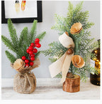 Desktop Mini Christmas Tree 25cm, Burlap Bow with Pinecone Base, Lightweight & Versatile, Brightens Office and Home Holiday Atmosphere (Pine Needle Style)