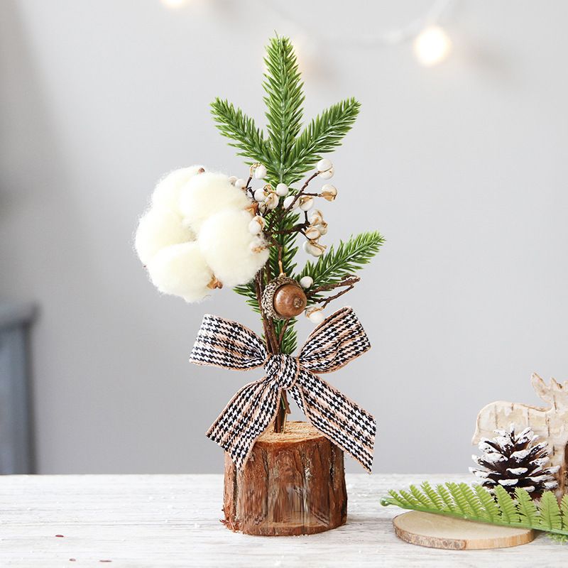 Desktop Mini Christmas Tree 25cm, Burlap Bow with Pinecone Base, Lightweight & Versatile, Brightens Office and Home Holiday Atmosphere (Pine Needle Style)