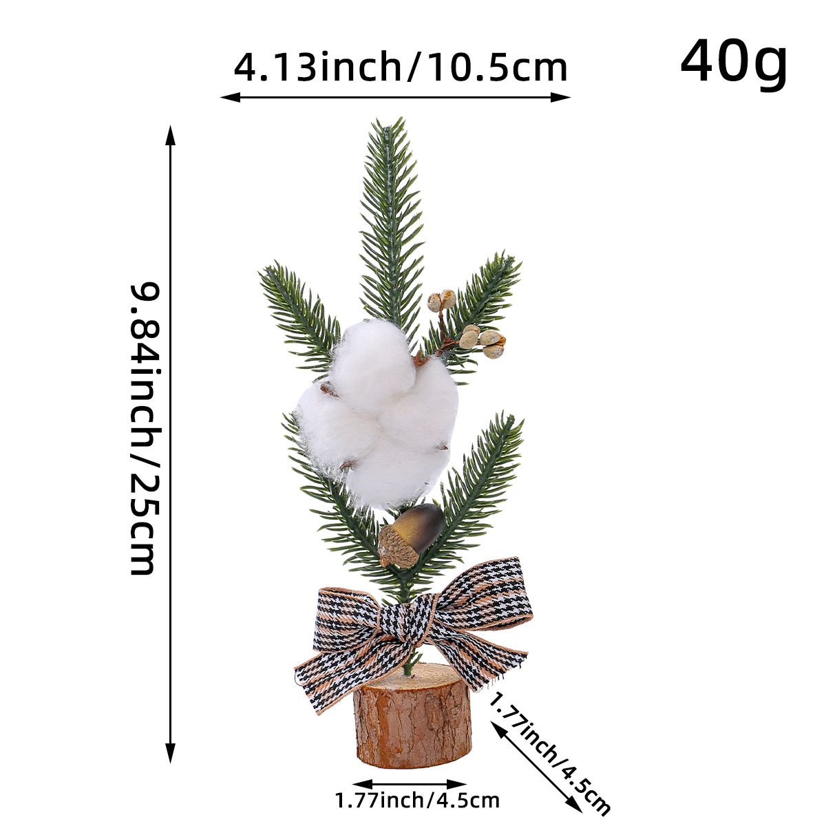 Desktop Mini Christmas Tree 25cm, Burlap Bow with Pinecone Base, Lightweight & Versatile, Brightens Office and Home Holiday Atmosphere (Pine Needle Style)