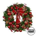Pre-Decorated Christmas Wreath – 56cm | Red Berries & Pine Cones