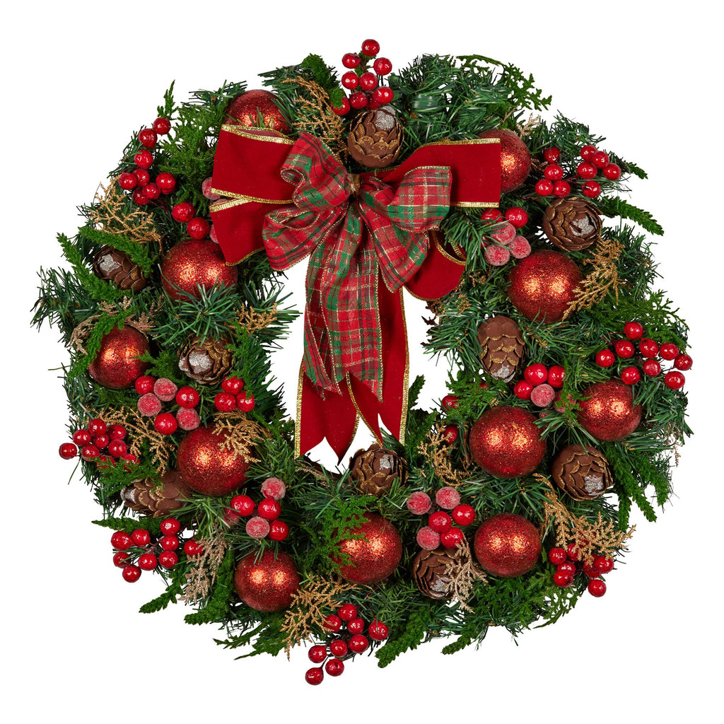 Lush Red Christmas Wreath – 71cm | Baubles, Berries & Bow