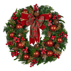 Lush Red Christmas Wreath – 71cm | Baubles, Berries & Bow