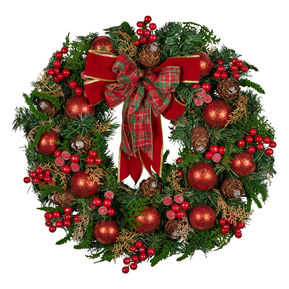 Lush Red Christmas Wreath – 71cm | Baubles, Berries & Bow