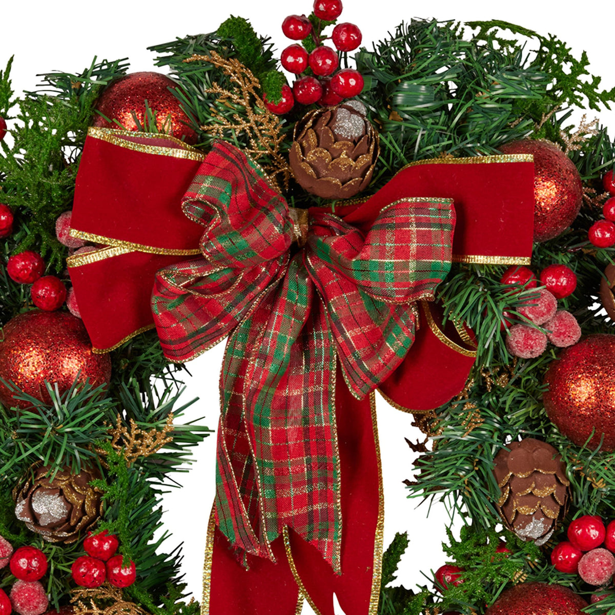 Lush Red Christmas Wreath – 71cm | Baubles, Berries & Bow