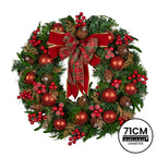 Lush Red Christmas Wreath – 71cm | Baubles, Berries & Bow