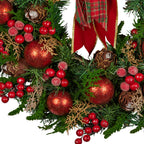 Lush Red Christmas Wreath – 71cm | Baubles, Berries & Bow