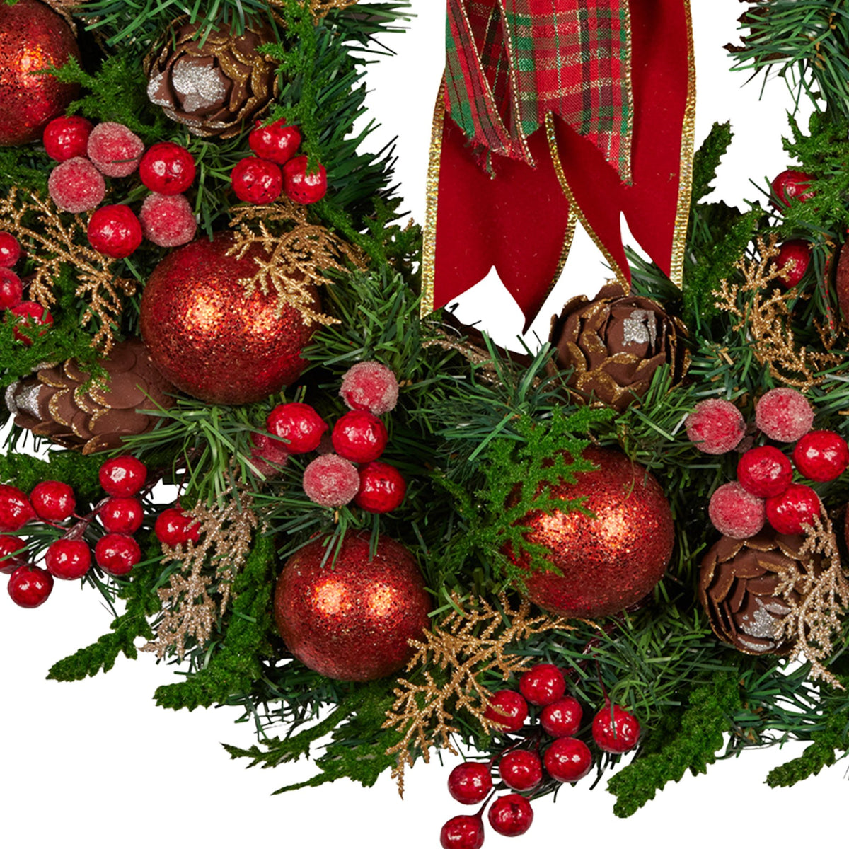 Lush Red Christmas Wreath – 71cm | Baubles, Berries & Bow