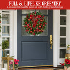 Lush Red Christmas Wreath – 71cm | Baubles, Berries & Bow