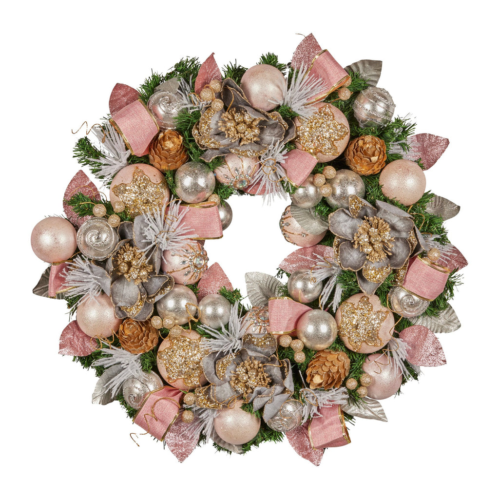 Pink & Champagne Christmas Wreath – 71cm | Jewelled Baubles & Florals
