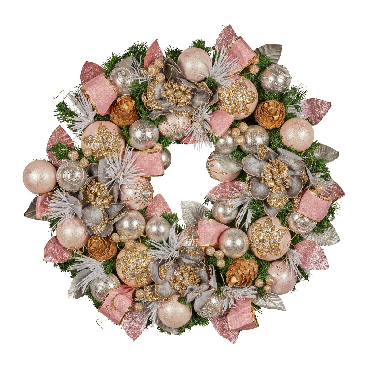 Pink & Champagne Christmas Wreath – 71cm | Jewelled Baubles & Florals
