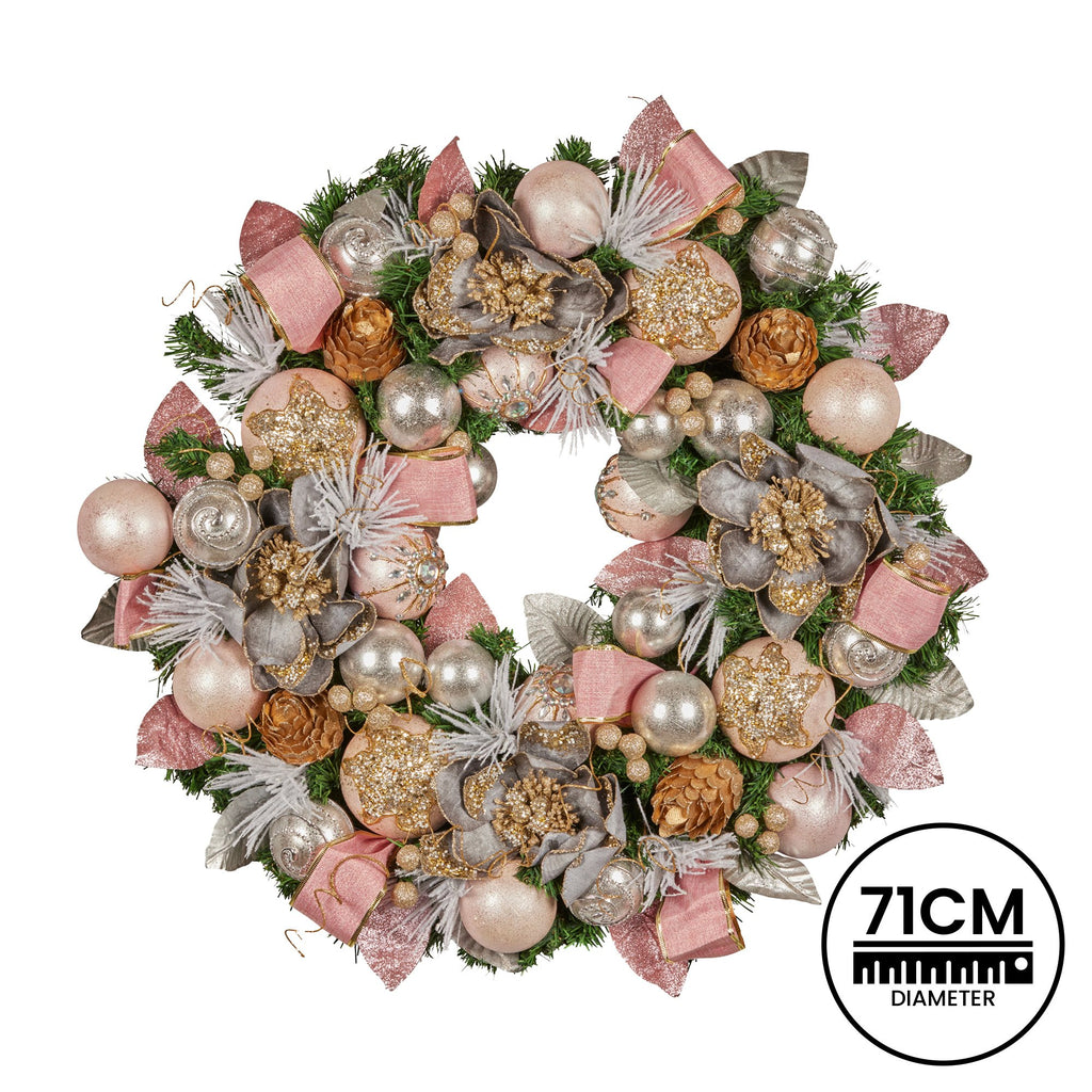 Pink & Champagne Christmas Wreath – 71cm | Jewelled Baubles & Florals